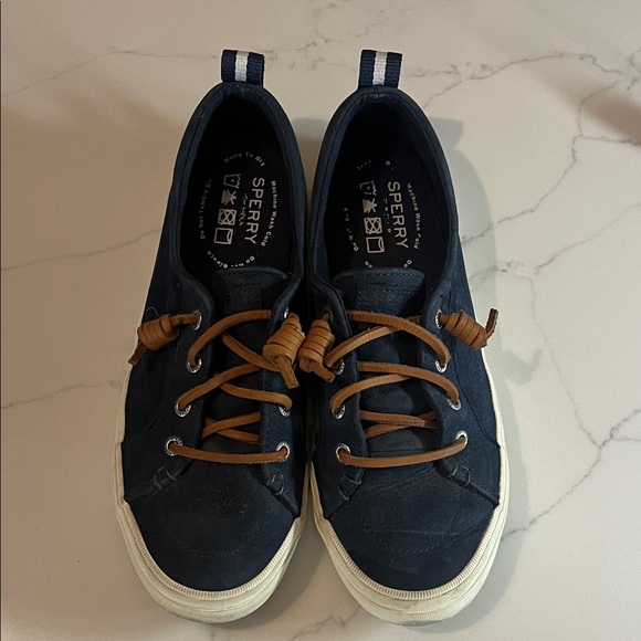 Sperry Women's Dark Blue Sneakers with Tan Laces - Picture 1 of 2